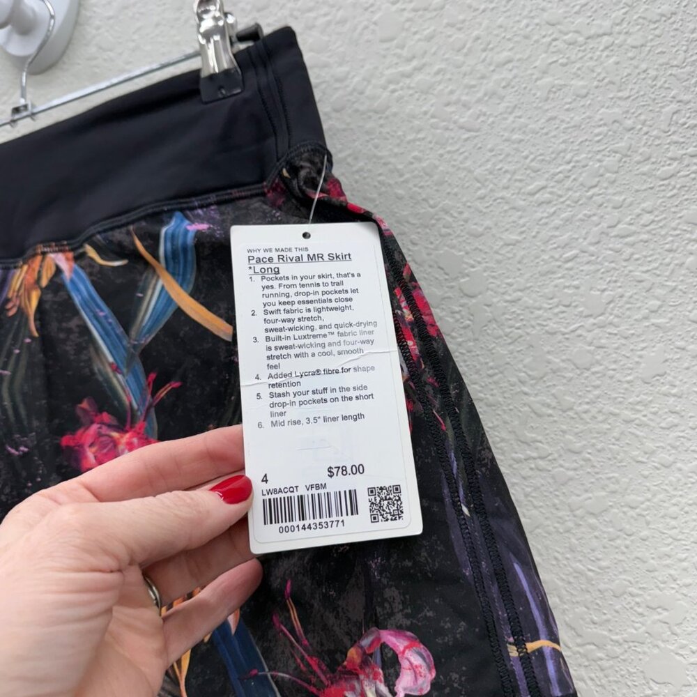 Lululemon Pace Rival MR Floral Skirt Long Athletic Skort W8ACQT Womens sz 4 NEW - Picture 3 of 9